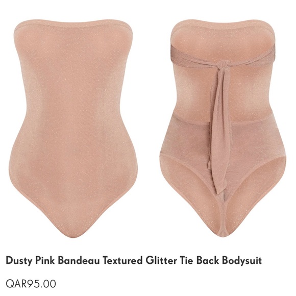 NWT PRETTYLITTLETHING Dusty pink bandeau textured flier tie back bodysuit - Picture 1 of 13